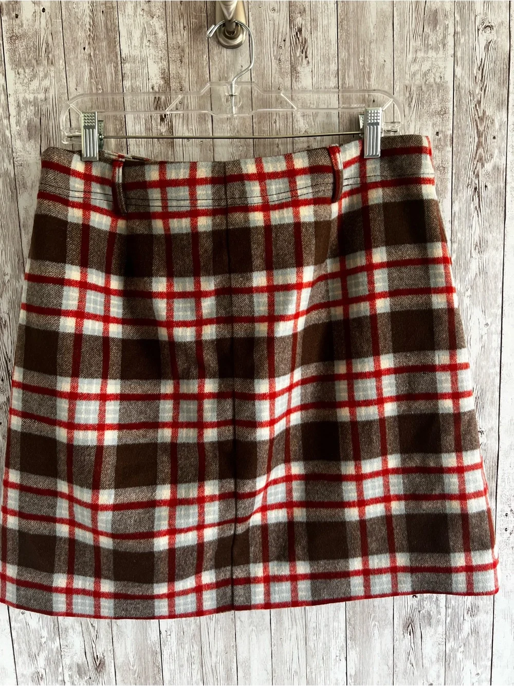 Eddie Bauer Brown, Cream and Red Plaid Mini Skirt Wool Fall Size 12